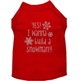 Yes I Want to Build A Snowman Rhinestone Dog Shirt Red XL 16