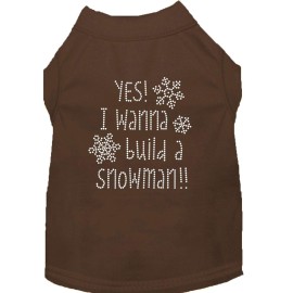 Yes I Want to Build A Snowman Rhinestone Dog Shirt Brown Med 12
