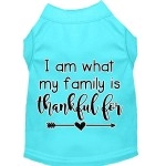 Mirage Pet Products I Am What My Family is Thankful for Screen Print Dog Shirt Aqua Sm