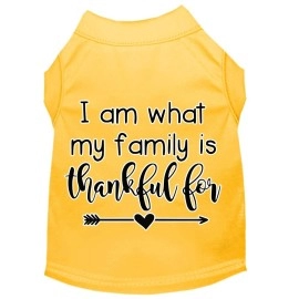 Mirage Pet Products I Am What My Family is Thankful for Screen Print Dog Shirt Yellow Med