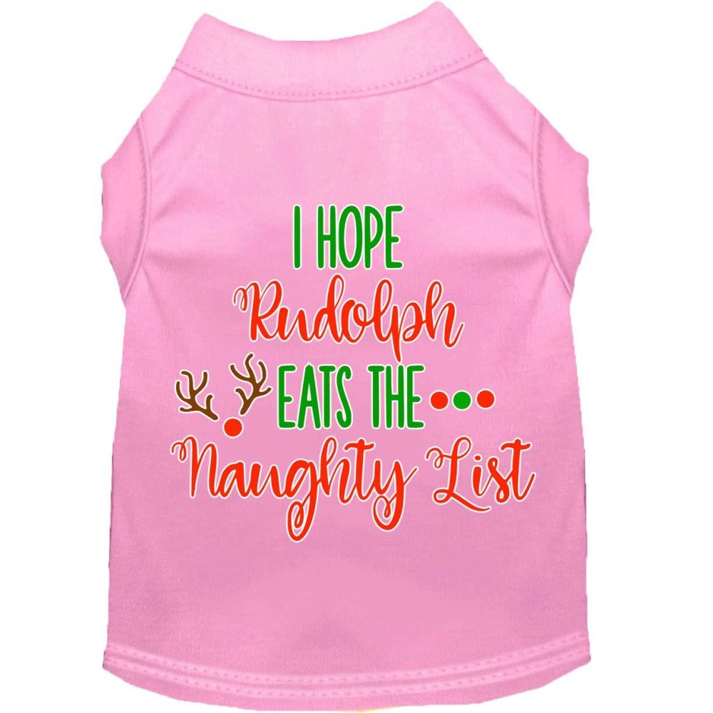 Mirage Pet Products Hope Rudolph Eats Naughty List Screen Print Dog Shirt Light Pink XXXL