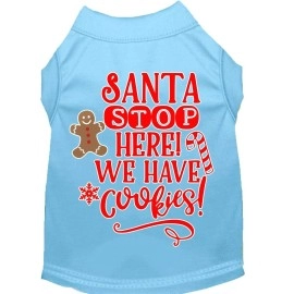 Mirage Pet Products Santa We Have cookies Screen Print Dog Shirt Baby Blue Med