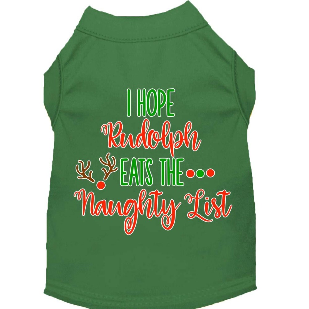 Mirage Pet Products Hope Rudolph Eats Naughty List Screen Print Dog Shirt green Med