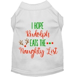 Mirage Pet Products Hope Rudolph Eats Naughty List Screen Print Dog Shirt White XXL