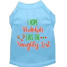 Mirage Pet Products Hope Rudolph Eats Naughty List Screen Print Dog Shirt Baby Blue Med