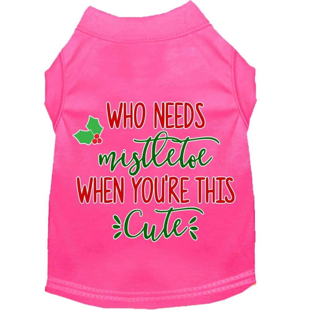 Mirage Pet Products Who Needs Mistletoe Screen Print Dog Shirt Bright Pink Sm