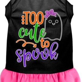 Mirage Pet Product Too cute to Spook-girly ghost Screen Print Dog Dress Black with Bright Pink Med