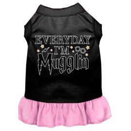 Mirage Pet Product Everyday Im Mugglin Screen Print Dog Dress Black with Light Pink Med (12)