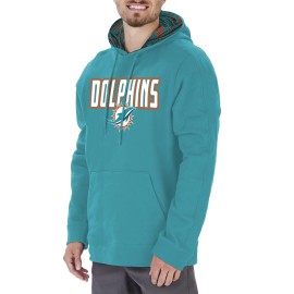 Zubaz Men's NFL Team Color, Primary Logo Hooded Hoodie with Viper Print Details, Miami Dolphins, Medium