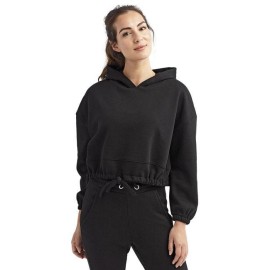 Ladies cropped Oversize Hooded Sweatshirt - BLAcK - XS(D0102H7MDN2)