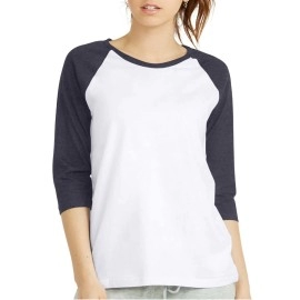 Women 3/4 Sleeve Baseball Tee - Raglan Shirts Jersey Tops Quarter Sleeve Shirt Tees (LBT001 M, Wht/CHC)