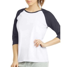 Women 3/4 Sleeve Baseball Tee - Raglan Shirts Jersey Tops Quarter Sleeve Shirt Tees (LBT001 M, Wht/CHC)