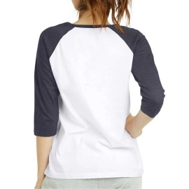 Women 3/4 Sleeve Baseball Tee - Raglan Shirts Jersey Tops Quarter Sleeve Shirt Tees (LBT001 M, Wht/CHC)