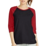 Women 3/4 Sleeve Baseball Tee - Raglan Shirts Jersey Tops Quarter Sleeve Shirt Tees (LBT001 M, Blk/Burg)