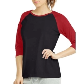 Women 3/4 Sleeve Baseball Tee - Raglan Shirts Jersey Tops Quarter Sleeve Shirt Tees (LBT001 M, Blk/Burg)