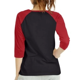 Women 3/4 Sleeve Baseball Tee - Raglan Shirts Jersey Tops Quarter Sleeve Shirt Tees (LBT001 M, Blk/Burg)