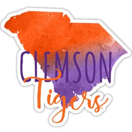 Clemson Tigers Watercolor State Die Cut Decal 2-Inch 4-Pack