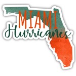 Miami Hurricanes Watercolor State Die Cut Decal 2-Inch 4-Pack