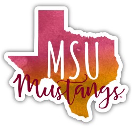 Midwestern State University Mustangs Watercolor State Die Cut Decal 2-Inch 4-Pack