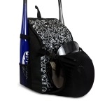 PHINIX Baseball, T-ball or Softball Backpack Holds Bat helmet Glove with Fence Hook (Black)