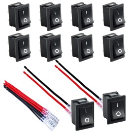 DaierTek Mini Rocker Switch 12V 20A T85 2 Pin SPST Small ON Off Switch 120V 10A ON and Off Rocker Toggle KCD1 Switch Pre-Wired Black for Automotive, Car -10Pack