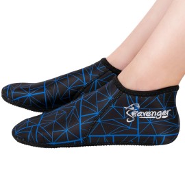Seavenger Zephyr 3mm Neoprene Socks Wetsuit Booties for Scuba Diving, Snorkeling, Swimming (Geometric Blue, Medium)