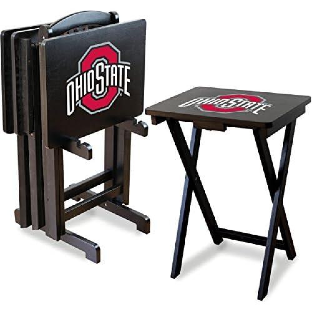 Imperial Officially Licensed NCAA Merchandise: Foldable Wood TV Tray Table Set with Stand, Ohio State Buckeyes