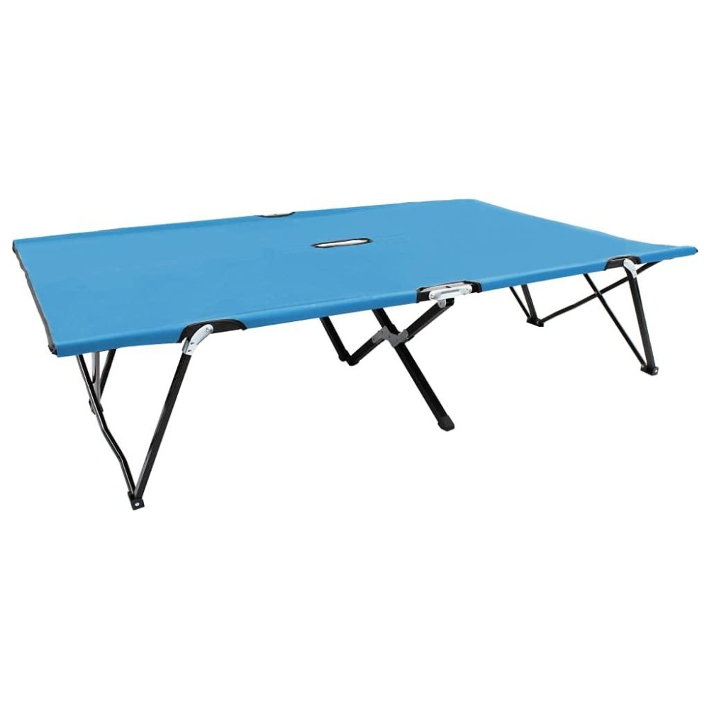 vidaXL Lightweight Double Folding Sun Lounger in Blue - Powder-Coated Steel Frame with 600 D Polyester Fabric - Ideal for Camping or Patio Use