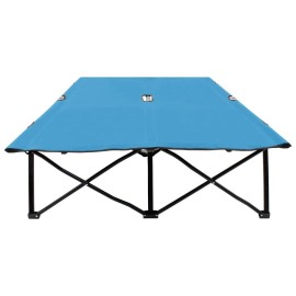 vidaXL Lightweight Double Folding Sun Lounger in Blue - Powder-Coated Steel Frame with 600 D Polyester Fabric - Ideal for Camping or Patio Use