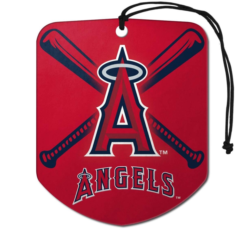 FANMATS 61540 MLB Los Angeles Angels Hanging Car Air Freshener, 2 Pack, Black Ice Scent, Odor Eliminator, Shield Design with Team Logo