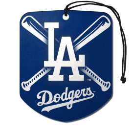 FANMATS 61549 MLB Los Angeles Dodgers Hanging Car Air Freshener, 2 Pack, Black Ice Scent, Odor Eliminator, Shield Design with Team Logo