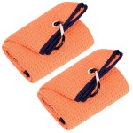 Mile High Life 2 Pack Golf Towels | Tri-fold Golf Towel w Carabiner Clip | Microfiber Waffle Pattern Orange Golf Towels | Golf Accessories for Men | 16?x21? (2 Pack Orange)