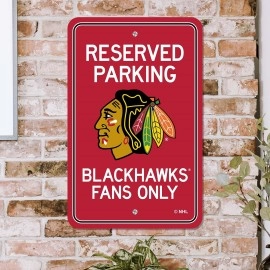 Chicago Blackhawks Team Color Reserved Parking Sign Dcor 18in. X 11.5in. Lightweight