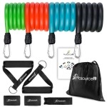 ProsourceFit Premium Heavy Duty Tube Double Dipped Latex Stackable Resistance Bands Set 5 -20 LB with Door Anchor and Exercise Chart Full-Body Exercises and Home Workouts