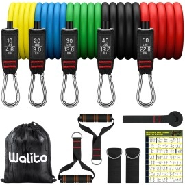 WALITO Resistance Bands Set - Exercise Bands with Handles, Door Anchor, Legs Ankle Straps, for Heavy Resistance Training, Physical Therapy, Muscle Training, Yoga, Home Workouts