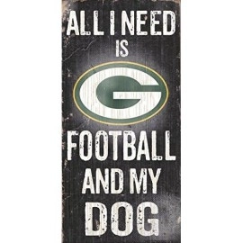 Fan Creations 878460038648 Green Bay Packers Wood Sign - Football and Dog 6x12, Navy, 6