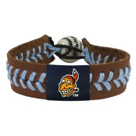 MLB cleveland Indians chief Wahoo Brown LeatherPowder Blue Thread Team color Baseball Bracelet