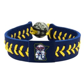 MLB Minnesota Twins Mini and Paul Mascot Navy Leather/ Yellow Thread Team Color Baseball Bracelet