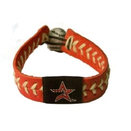 MLB Houston Astros Red Leather/Sand Thread Team Color Baseball Bracelet