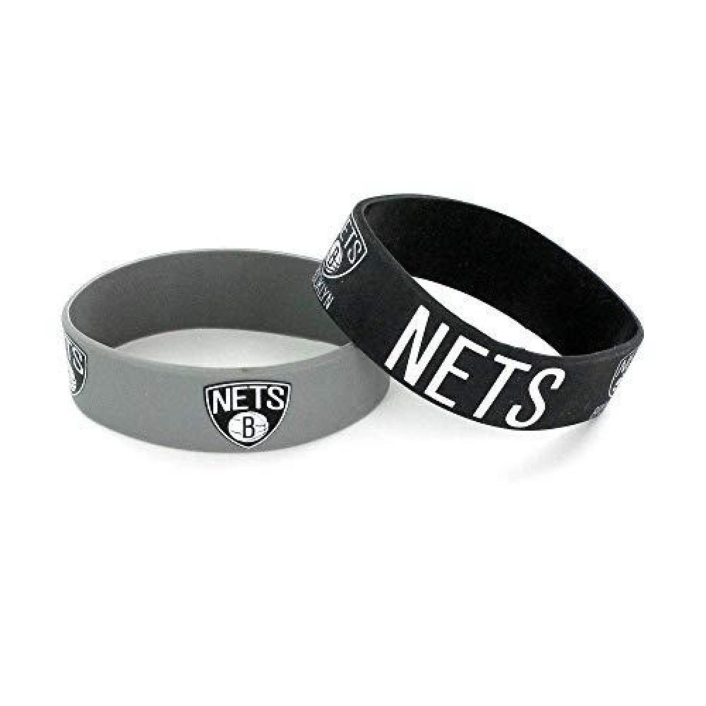 aminco NBA Brooklyn Nets Silicone Rubber Bracelet Wristbands, 2-Pack