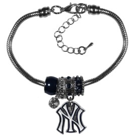 Siskiyou Gifts MLB New York Yankees Womens Bracelet Euro Bead Style, Team Colors, One Size