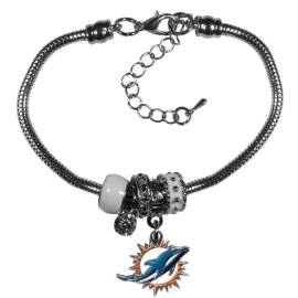 NFL Siskiyou Sports Womens Miami Dolphins Euro Bead Bracelet One Size Team Color