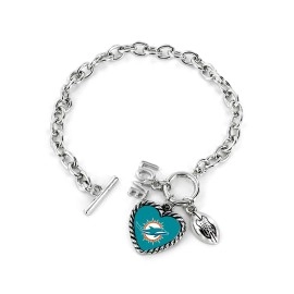 Aminco NFL Miami Dolphins Charmed Sport Love Bracelet, 4 (NFL-BC-1099-09)