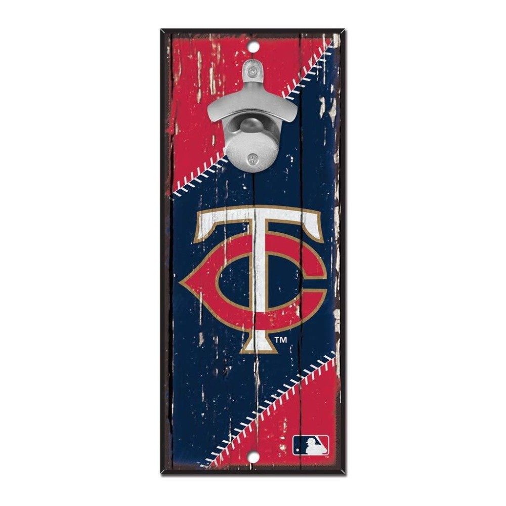 MLB Minnesota Twins Bottle Opener5x11 Wood Sign Bottle Opener, Team Colors, 5