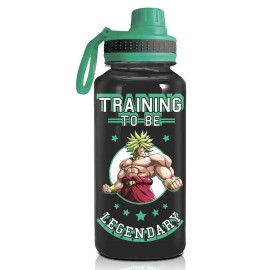 JUST FUNKY Dragon Ball Super Saiyan goku Water Bottle wSporty green cap BLAcK 32oz] Hydro Tumbler Flask, Anime Plastic Water Bottle (OFFIcIALLY LIcENSED)
