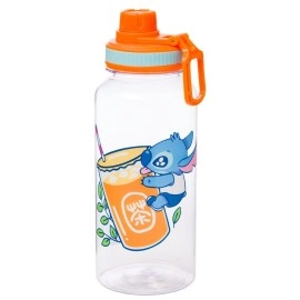 Silver Buffalo Lilo and Stitch Cute Fruit Bubble Tea Twist Spout Plastic Water Bottle with Holographic Stickers You Stick Yourself, 32 Ounces