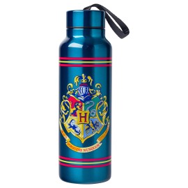 Silver Buffalo Harry Potter Hogwarts Stainless Steel Water bottle with Strap, 27-Ounces