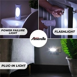 Amerelle LED Emergency Lights For Home Power Failure, 6 Pack - Triple Function Power Failure Light and Plug In Flashlight Combo, With Rechargeable Battery - Be Snow Storm & Hurricane Ready (71134)