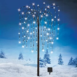 Collections Etc. LED Solar Willow Tree, Outdoor Solar Tree with Colorful Solar-Powered Lights with Adjustable Branches, White Lights