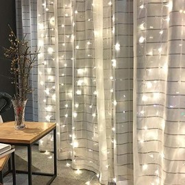 Twinkle Star 300 LED Window Curtain String Light for Christmas Wedding Party Home Garden Bedroom Outdoor Indoor Wall Decoration (White)